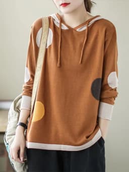 Amax luluE 2024 Winter Women Loose Patchwork Sweaters European Style Ladies Casual Hooded Design Jumpers Vintage Street Pullover