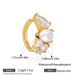 1pcs Delicate CZ Zircon Double Layer C-shape Chunky Cuff Earrings Stainless Steel No Piercing Cartilage Ear Clip Luxury Jewelry