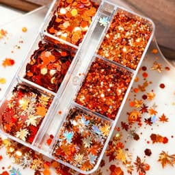 6grids Holographic Red Maple Leaves Nail Glitter Sequins Shiny Mix Laser Gold Hexagon Nail Flakes 3D Maple Leaf Nail Decorations