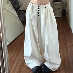 2026 Spring Casual Solid Streetwear Pants Harajuku Elastic Waist Loose Wide Leg Y2k Aesthetic Women Button Grunge Pantalones
