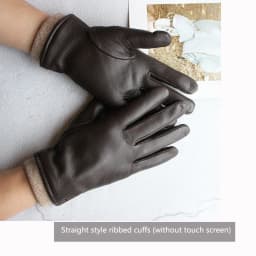 Deer Skin Gloves Men's Touch Screen Dark Brown Genuine Leather Retro Style Autumn and Winter Warm Motorcycle Riding Gloves