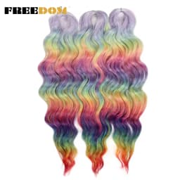 FREEDOM Synthetic Braiding Hair Extensions Deep Wavy 24 inch Long Curly Braids Hair Ombre Brown Rainbow Twist Crochet Hair