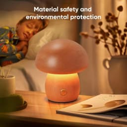 Mushroom LED Night Light Dimmable Wooden Bedroom Bedside Table Lamp with Touch Switch Room Decoration Lighting Chargeable