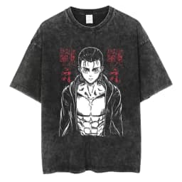 2026 Anime Attack on Titan Eren Jaeger Printed T-shirt Men's and Women's Washed T-shirt High Quality Vintage Cotton T-shirt Top