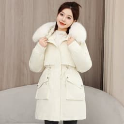 2026 New Winter Coat Down Padded Jacket Women Parkas Fur Collar Thick Hooded Cotton Coats Black Casual Outerwear Female Clothes