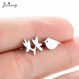 Korean Style Star Moon Ear Studs for Girls Minimalist Cat Puzzle Leaf Dinosaur Earrings Black Stainless Steel Jewelry Oorbellen