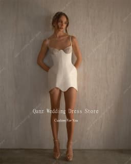 Qanz Modern Mini Wedding Dress Spaghetti Straps Satin Short Robe De Mariée Lace Sweetheart Vestido De Novia Boda Customized