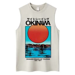 Japanese Ukiyo-e Beach Style Washed Tank Tops Naoshima Art Island Vintage Vests Men Women Cotton Casual Loose Sleeveless T Shirt