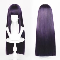 Anime Cosplay Wig Long Straight Flat Bang Synthetic Wig Anime Black Hair Wigs