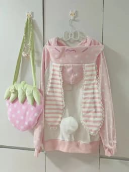 Dot Lace Patchwork Cute Coat Harajuku Chic Sweet Lovely Sweatshirts Japanese Kawaii Rabbit Ears Hoodies Tops Women Loose