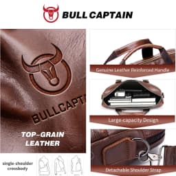 BULLCAPTAIN Men's Leather Briefcase With Large Capacity Multifunctional Handbag Business Bag For Computer Men's Satchel Bag