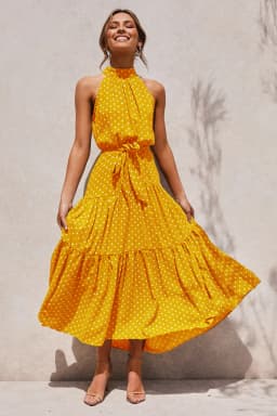 Women's Halter Neck Maxi Dress - Floral Print Boho Chic Smocked Waist Summer Beach Dress for Vacation Casual Wear