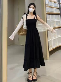 plus Size Summer Dress Women's Strapless Sun Protection Skirt Set Hepburn Style Black Dress Shoulder Covering Soft Polyester