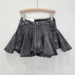 DEAT 3D Cutting Ruffled Edge Denim Skirts For Women 2024 Summer New Fashion Zipper Splicing Pleated Elastic Skirt Female 11A0198