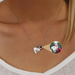 Personalized Engraved Name Picture Necklace Custom Photo Projection Necklaces Dog Cat Paw Necklace Memorial Gifts for Pet Lover