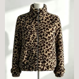 IG Women Leopard Print Stand Collar Zip-Up Fuzzy Jacket, Long Sleeve Warm Fluffy Short Coat, Winter Casual Street Outerwear