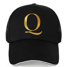 1pc AmaBe Hip-Hop Baseball Cap with Golden Letter Print, Adjustable Hook & Loop Closure, Breathable Mesh Back, Lightweight Stret