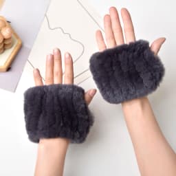 Women's Natural Rex Rabbit Fur Gloves Elastic Knitted Real Fur Mittens Winter Warm Wrist Guards with Exposed Fingers