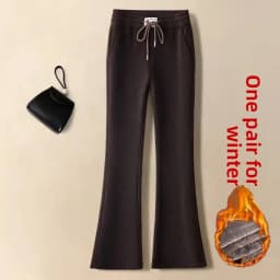 Thickened Fleece Women's Bell Bottom Pants Autumn Winter Warm Casual Trousers Vintage Polyester Fiber High Waist Loose Fit
