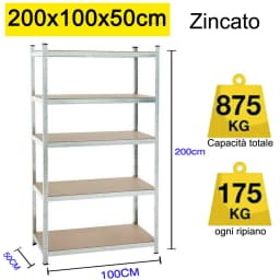 5 Tier Heavy Duty Garage Shelf Unit, Metal Frame, Boltless Design, Easy to Assemble, 875kg Capacity, 200 x 100 x 50 cm