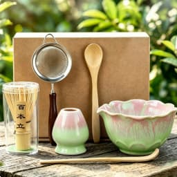 6PCS Japanese Matcha Tea Sets Flower Shaped Matcha Bowl Bamboo Matcha Whisk and Tea Scoop for Tea Lovers Gifts Tea-making Tools