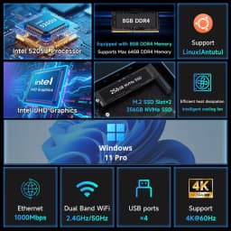 Bmax B2 Power New Mini Pc Windows 11 Pc HDMI Intel 5205U 8Gb Ram 256Gb Ssd Intel Uhd Graphics Wifi Bluetooth