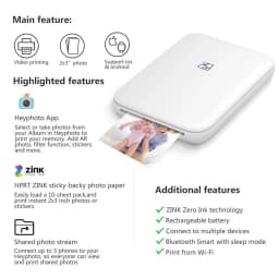 HPRT Portable Photo Printer Pocket 2x3 inch Size Wireless Zink Technology Print 2x3 Sticky-Backed Photos Maker with Papers Case