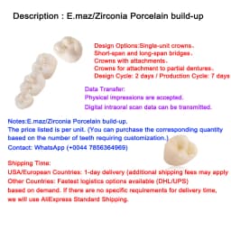 OEM Custom Dentures Fixed Restorations CAD/CAM Multilayered Zirconia IPS e.Max Veneer Post PFM Co-Cr Alloy FMC Bridge