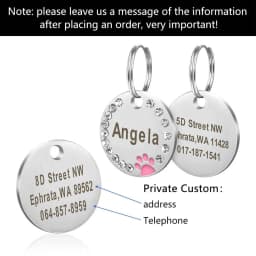Stainless Steel Engraved Pet Name Collar Pendant ID Tags Personalized Anti-lost Engraved Diamond Pendant Necklace For Cat Dog ID