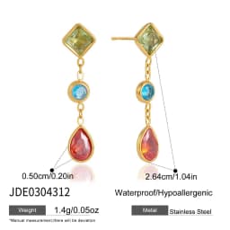 Uworld Elegant Multicolor Geometric Zircon Drop Earrings For Women 18K Gold Plated Stainless Steel Earrings Fashion Jewelry Gift
