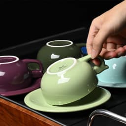 MUVNA 240ml Ceramic Latte Art Cup Embossed Coffee Cup With Saucer Thick Rim Wing Handle Barista Cappuccino Espresso Cup