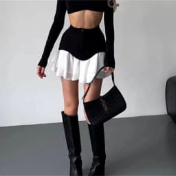 Chic Ruffles Women's Midi Skirt High Waisted Pleated Splice A Line Skirts 2026 Fashion Spring Summer New In Clothing Lady Street