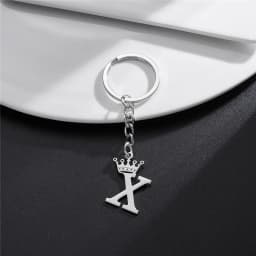 Unique DIY Crown Stainless Steel A-Z Letters Pendant Keychains for Men Women 26 Alphabet Car Key Ring Name Jewelry Keyrings Gift
