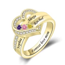 Personalized 1-8 Birthstone Rings for Women Customized Engraved Name Rings for Her Custom Cubic Zirconia Stones Heart Rings Gift