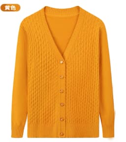 UHYTGF Elegant Mother Spring Autumn Sweater Jacket Single-Breasted Knitted Cardigan For Women Fashion V-Neck Loose Size Coat1447