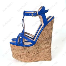 Ronticool Handmade Women T-strap Sandals Ultra High Wedges Heels Round Toe Classics Black Dress Shoes Ladies US Plus Size 5-15
