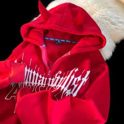 Y2K Kawaii Devil Horn Tail Hip Hop Badge Print Hoodies Cardigan Couples Street Loose Casual Zip Up Sweatshirt Harajuku Clothes