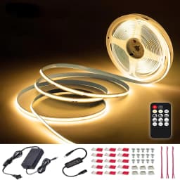 ETL Listed 24V DC 50ft/15m COB LED Strip Lights 3000K/4000K/6500K Dimmable with RF Remote Control for Bedroom Cabinet Kitchen Living Room(Power Supply Included)