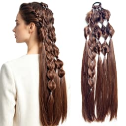 Synthetic 24-inch bubble lantern braided ponytail hair extension light golden Ombre with silver glitter wire women's daily