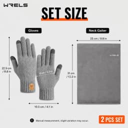 WRELS Winter Warm Gloves Neck Gaiter Set Knitted Gloves Windproof Soft Fleece Neck Warmer For Men Women Outdoor Skiing Cycling