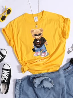 Teddy Bear Goes Out,Be Confidence Be Positive Tshirt Original Soft Tshirt Trend Simple Tee Top Summer Individual Women Tshirt