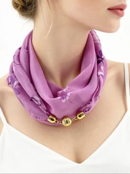 Magnetic Buckle Thin Chiffon Decorative Neck Scarf, Magnolia Print Neck Wrap, Lazy Scarf Quick Easy Fastening Neckerchief