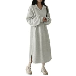 Korean Style Pure Color Fleece Lined Loose Long Dress for plus Size Women Spring Autumn Winter Sweet Style Comfortable Dress