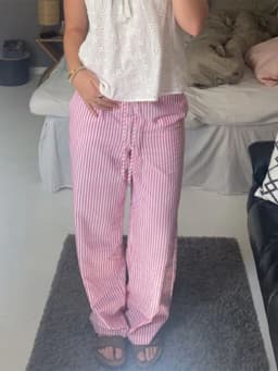 Women's Casual Striped Print Pants Drawstring Elastic Waist Loose Straight Pants with Pockets Sleep Bottoms Korean Home Wears