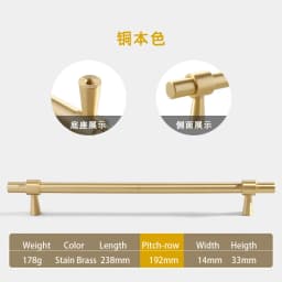 Pure Copper French Gold Wardrobe Handle Solid  Brass Cabinet Door Handle American Cabinet Door Drawer Gold Handle Brass