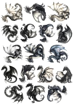 17pcs Retro Gothic Style Dark Black Dragon Stickers, Stationery, Notebook, Account Materials, Phone Cases Luggage, Guitar