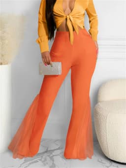 Mesh Spliced Y2k Pants for Women Spring 2023 High Waisted Split Solid Wide Leg Flare Pants Fashion Chic Casual Pants