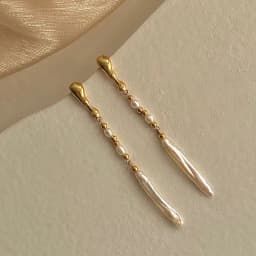 Minar Dainty Irregular Freshwater Pearl Dangle Earrings for Women Real Gold Plated Copper Beads Strand Long Tassel Earring