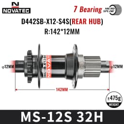 Novatec Bicycle Hub D442 D041 Front Rear Wheel Hub 2/4 Bearing For 8/9/10/11/12 Speed Mountain Bike Hub 32H BOOST THRU 15/12MM