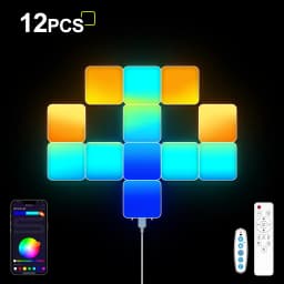 Smart Grid LED Wall Light Kit - RGB Color Changing with App & Music Control, DIY Creative Backlit Panels for Gaming Room & Bedro